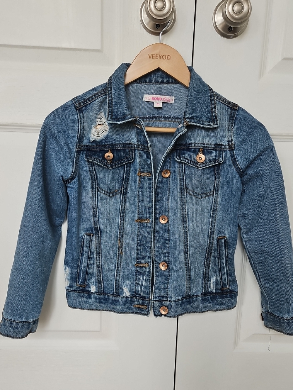 Ci Sono Girls Blue Distressed Denim Jacket